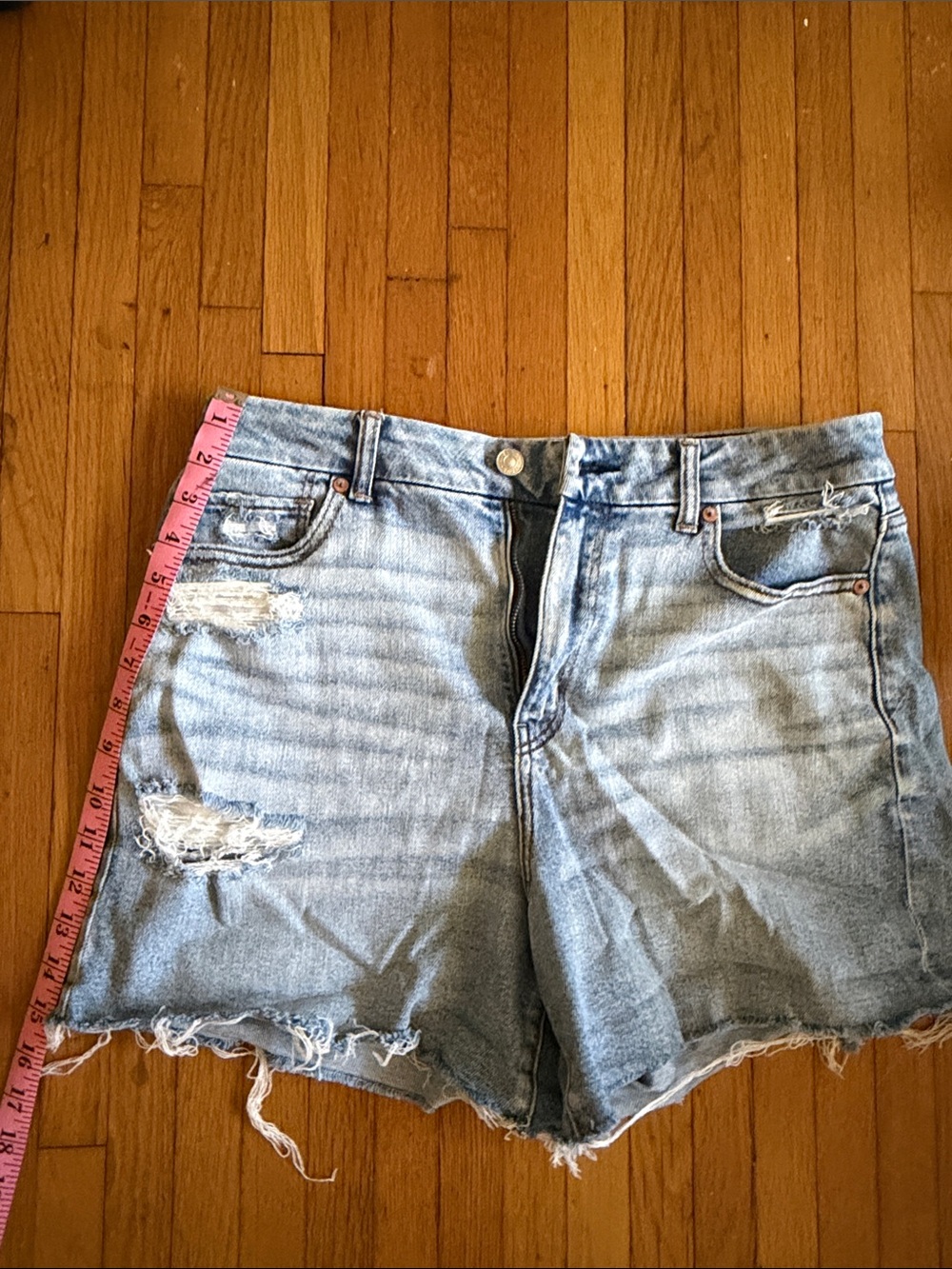 Light Blue Distressed Denim Shorts - Women